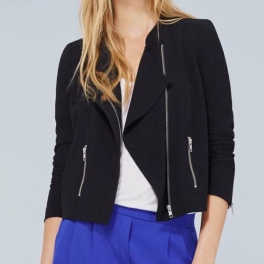 Aritzia Babaton Dominic Black Moto Blazer Jacket Zip Up Padded Shoulders-Size 0